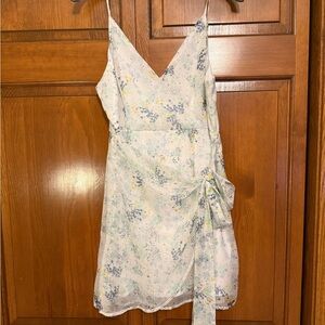 NWOT Floral Wrap Dress in Cream and Blue